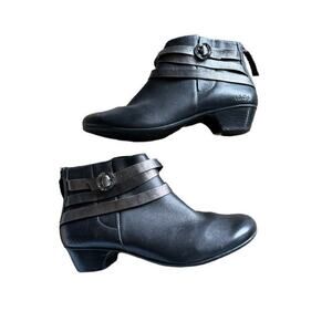 Taos Bolero Bootie Black Straps Silver Size 10 Leather Zip Closure Heel